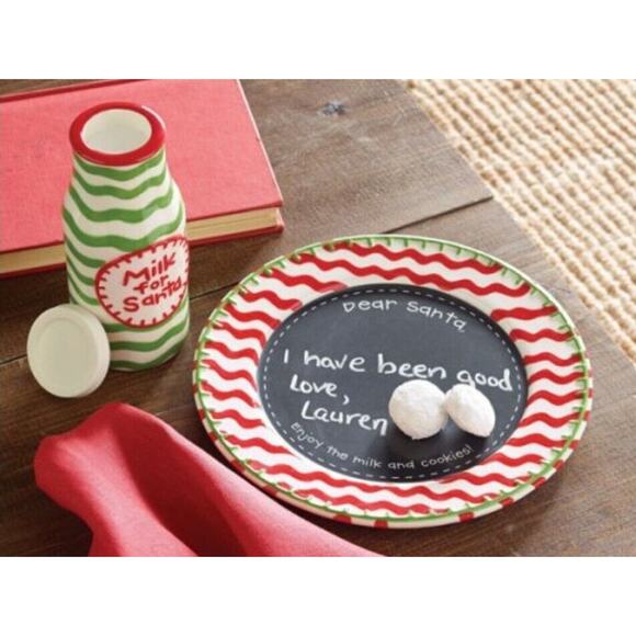 Ceramic Cookies And Milk For Santa Christmas Set By Mud Pie Milk Jug & Plate - Picture 2 of 5